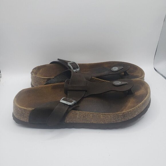 Betula Birkenstock Gizeh Thong Sandals Sz 6 Leather Suede Casual Cork Footbed - Picture 1 of 8